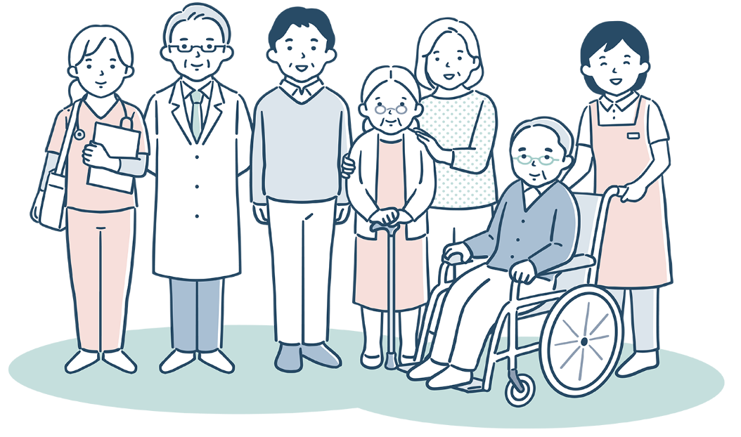 患者と看護師たちのイラスト